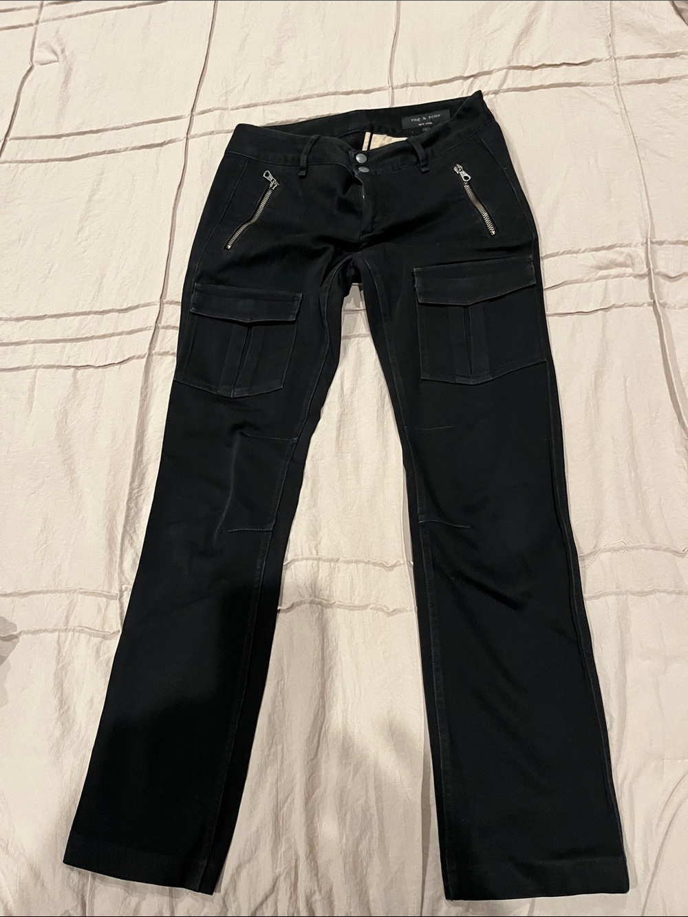 rag & bone Black Straight Cargo Jeans with Zip Pockets